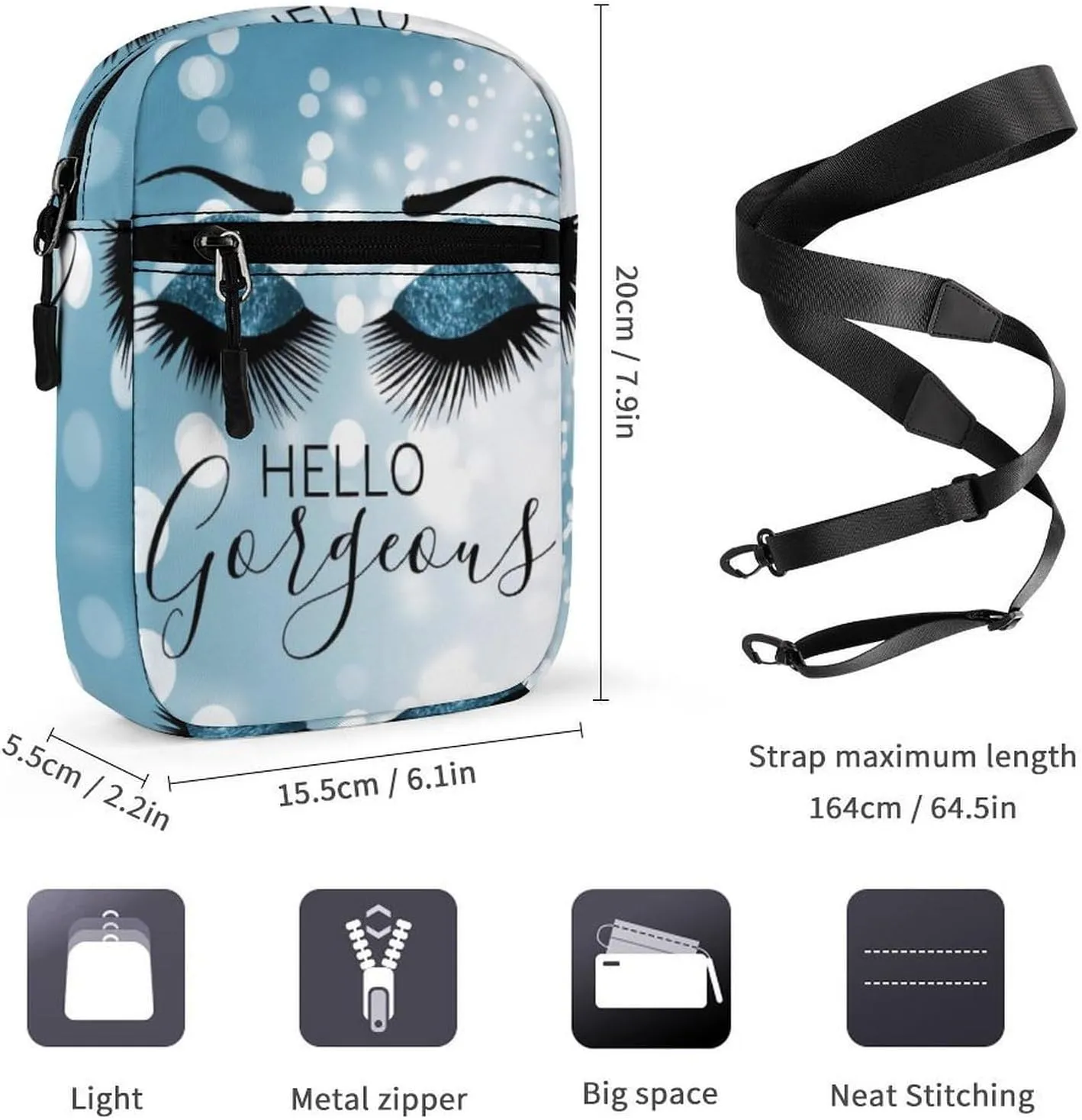 Gorgeous Blue Eyes Crossbody Bag Small Shoulder Bag Waterproof, Lightweight And Convenient
