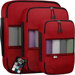 GORILLA GRIP Packing Cubes, Travel Essentials for Suitcase, Mesh Organizer Bags for Clothes Toiletries Shoes and Laundry, Luggage and Carry On Airplane Accessories, Traveling Must Haves, 3 Set Red