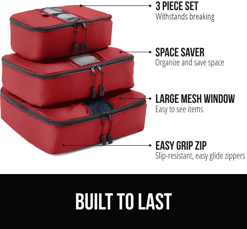 GORILLA GRIP Packing Cubes, Travel Essentials for Suitcase, Mesh Organizer Bags for Clothes Toiletries Shoes and Laundry, Luggage and Carry On Airplane Accessories, Traveling Must Haves, 3 Set Red