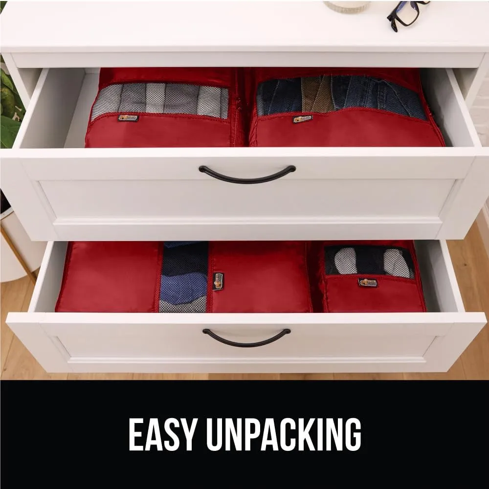 GORILLA GRIP Packing Cubes, Travel Essentials for Suitcase, Mesh Organizer Bags for Clothes Toiletries Shoes and Laundry, Luggage and Carry On Airplane Accessories, Traveling Must Haves, 3 Set Red