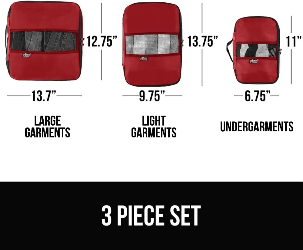 GORILLA GRIP Packing Cubes, Travel Essentials for Suitcase, Mesh Organizer Bags for Clothes Toiletries Shoes and Laundry, Luggage and Carry On Airplane Accessories, Traveling Must Haves, 3 Set Red