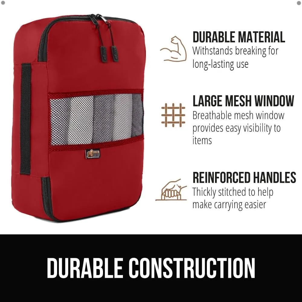 GORILLA GRIP Packing Cubes, Travel Essentials for Suitcase, Mesh Organizer Bags for Clothes Toiletries Shoes and Laundry, Luggage and Carry On Airplane Accessories, Traveling Must Haves, 3 Set Red