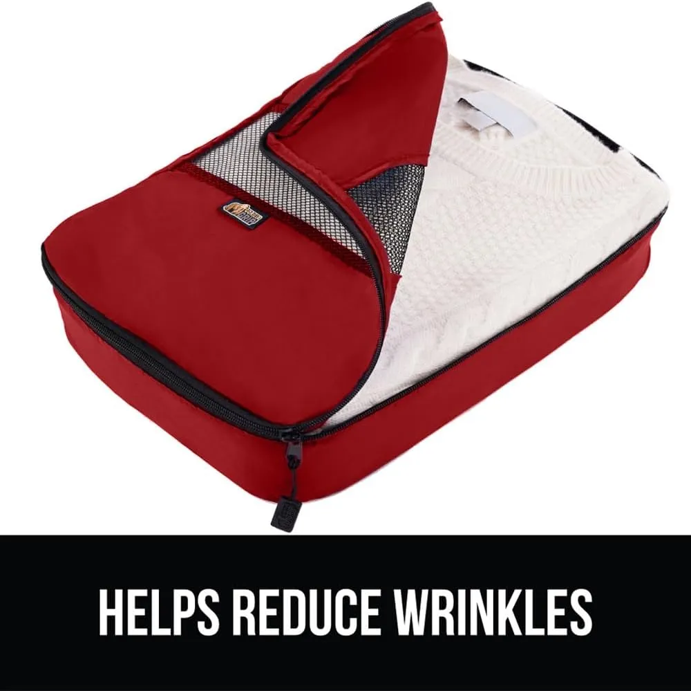 GORILLA GRIP Packing Cubes, Travel Essentials for Suitcase, Mesh Organizer Bags for Clothes Toiletries Shoes and Laundry, Luggage and Carry On Airplane Accessories, Traveling Must Haves, 3 Set Red