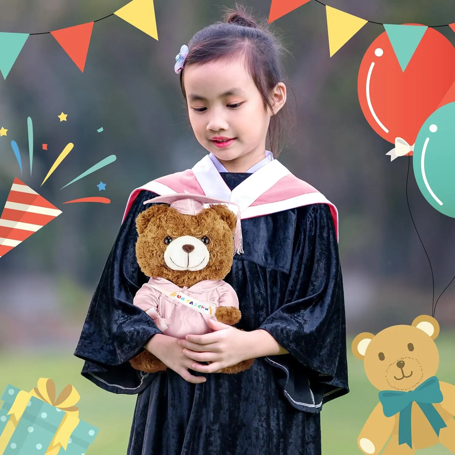 Graduation Bears 2025 Plush Stuffed Animal Bear with Gown Cap Tassel Set Cute Brown Graduate Gifts Stuffed Animal Doll Plush Toy for Graduation Party Supplies(9 Inch,Pink)