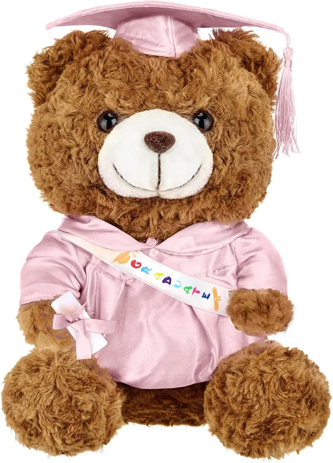 Graduation Bears 2025 Plush Stuffed Animal Bear with Gown Cap Tassel Set Cute Brown Graduate Gifts Stuffed Animal Doll Plush Toy for Graduation Party Supplies(9 Inch,Pink)