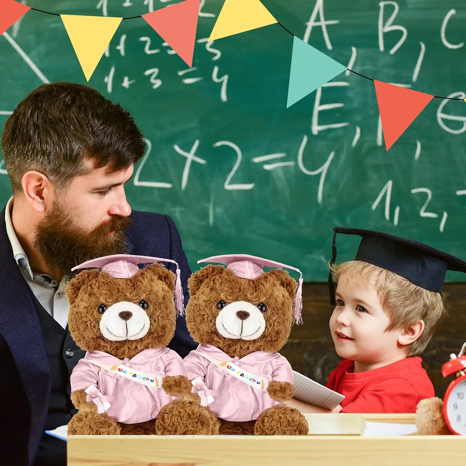 Graduation Bears 2025 Plush Stuffed Animal Bear with Gown Cap Tassel Set Cute Brown Graduate Gifts Stuffed Animal Doll Plush Toy for Graduation Party Supplies(9 Inch,Pink)