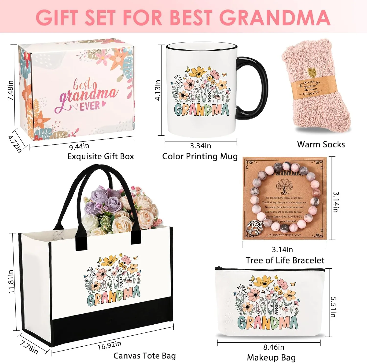Grandma Gifts Grandmather Birthday Gifts from Granddaughter Grandson Best Grandma Ever Coffee Mugs Gift Box Christmas Thanksgiving Ideas Gift for Grandmather