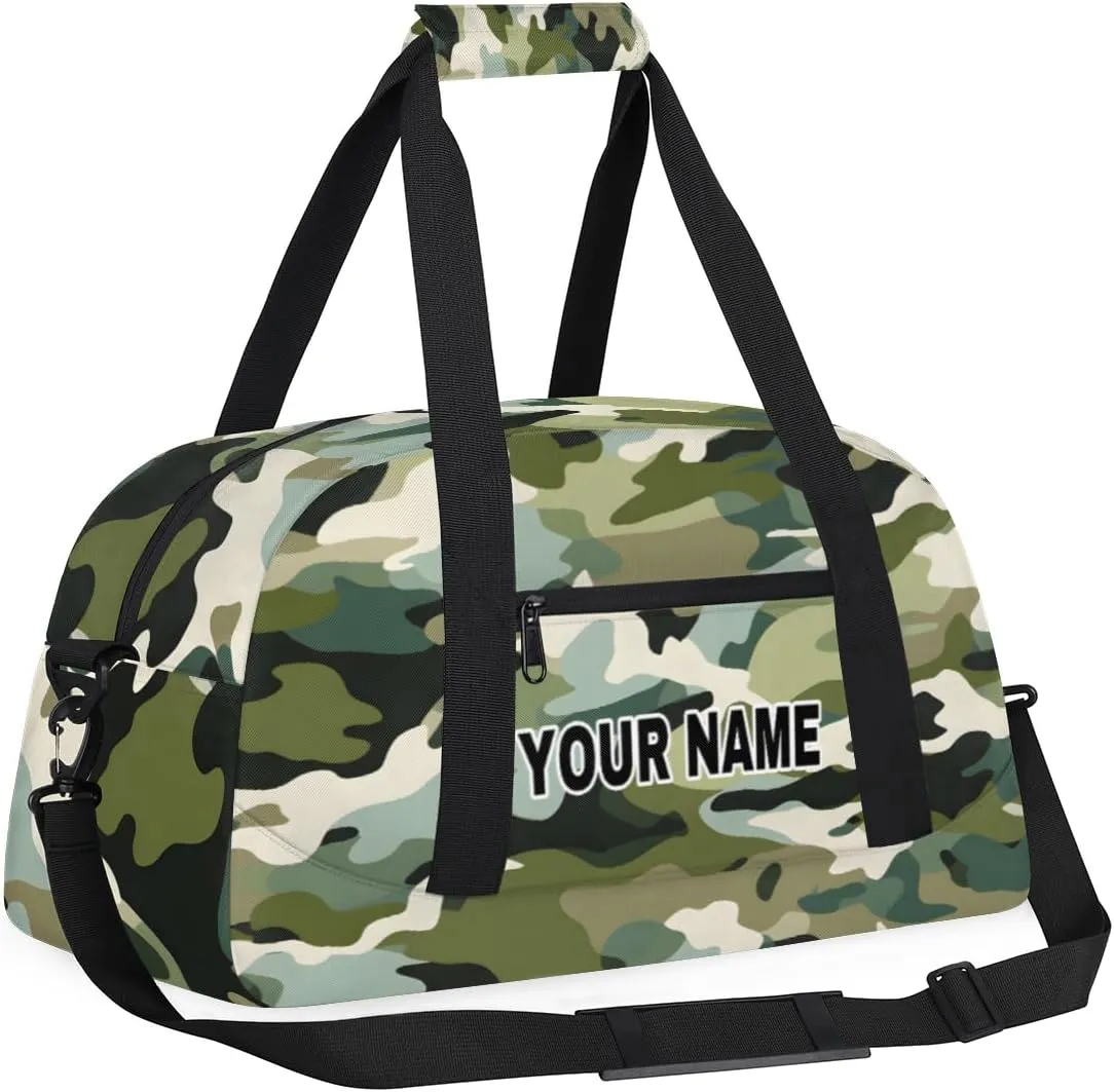 Green Black Camouflage Camo Personalized Kids Duffel Bags for Boys Girls Teen, Custom Sports Gym Bag, Customized Travel Duffel Bag Girls Dance Bag Weekender Overnight Bag for Kids