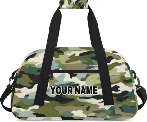 Green Black Camouflage Camo Personalized Kids Duffel Bags for Boys Girls Teen, Custom Sports Gym Bag, Customized Travel Duffel Bag Girls Dance Bag Weekender Overnight Bag for Kids
