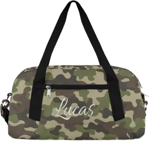 Green Camouflage camo Custom Name Kids Duffel Bags Personalized Customized Sports Gym Bag Girls Dance Bag Tote Overnight Weekender Sleepover Carry On Travel Bag for Boys Girls
