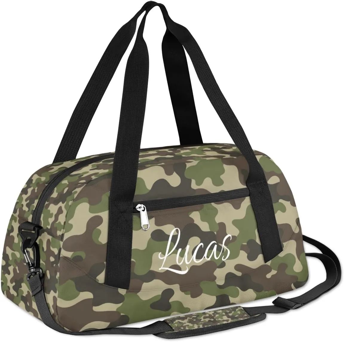 Green Camouflage camo Custom Name Kids Duffel Bags Personalized Customized Sports Gym Bag Girls Dance Bag Tote Overnight Weekender Sleepover Carry On Travel Bag for Boys Girls