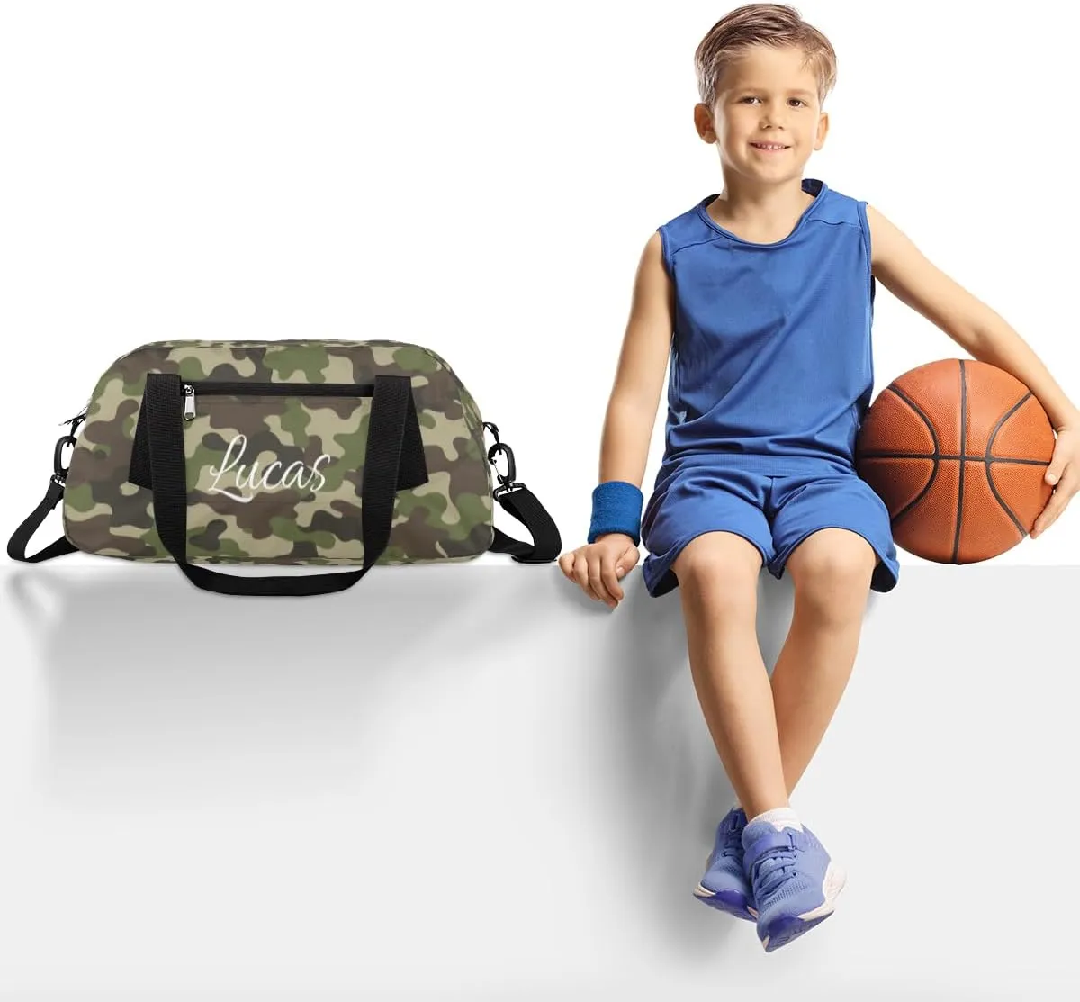 Green Camouflage camo Custom Name Kids Duffel Bags Personalized Customized Sports Gym Bag Girls Dance Bag Tote Overnight Weekender Sleepover Carry On Travel Bag for Boys Girls