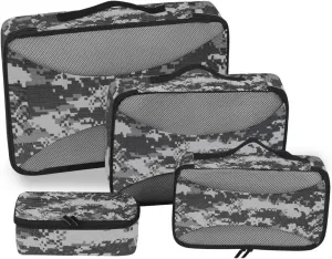 Grey Black Digital Camouflage Fabric Texture Background 4 PCs Set Packing Bags, Luggage Organizer Bag, Portable Cube Toiletry bag, Durable Travel Cosmetic Storage Bag for Men Women