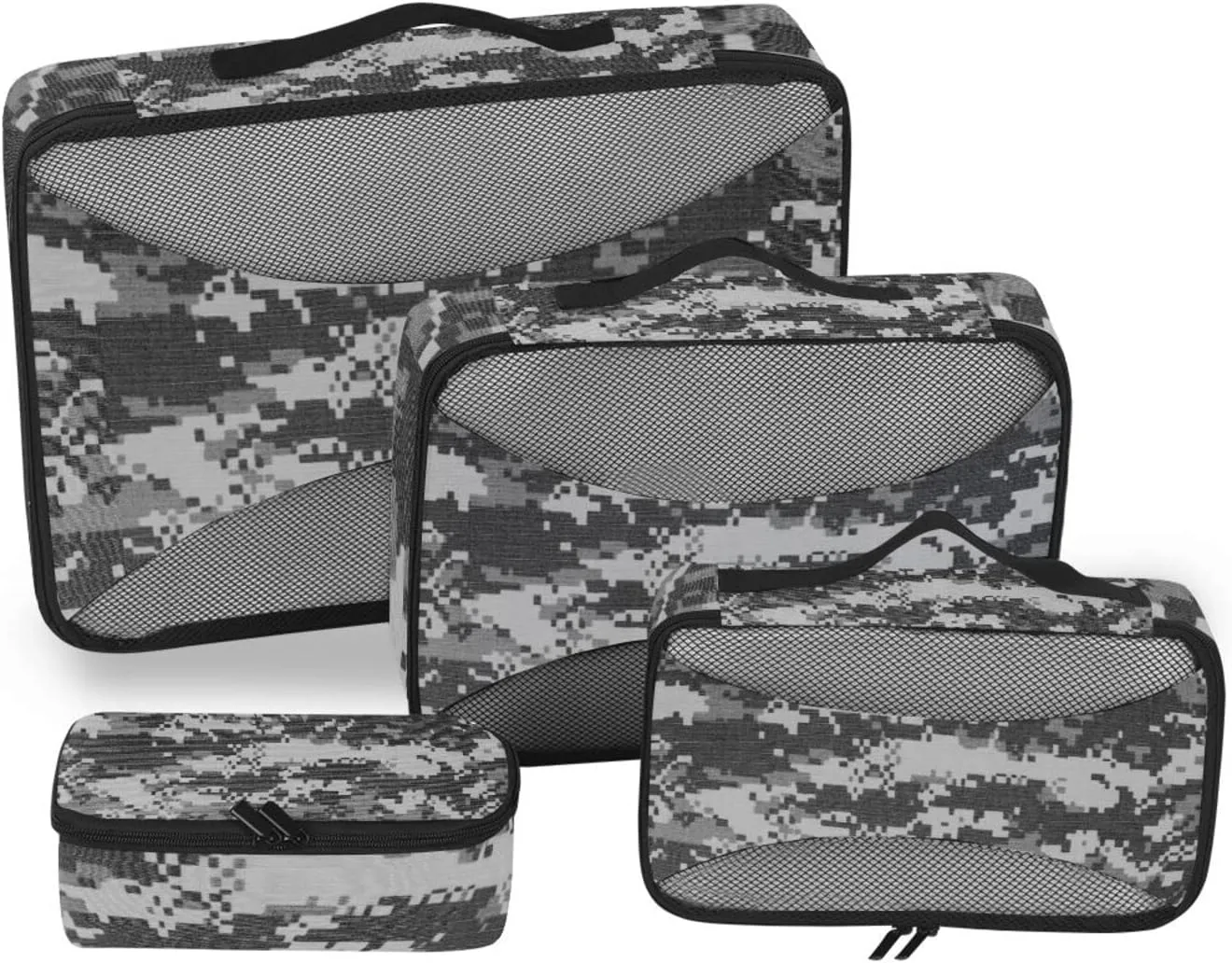 Grey Black Digital Camouflage Fabric Texture Background 4 PCs Set Packing Bags, Luggage Organizer Bag, Portable Cube Toiletry bag, Durable Travel Cosmetic Storage Bag for Men Women
