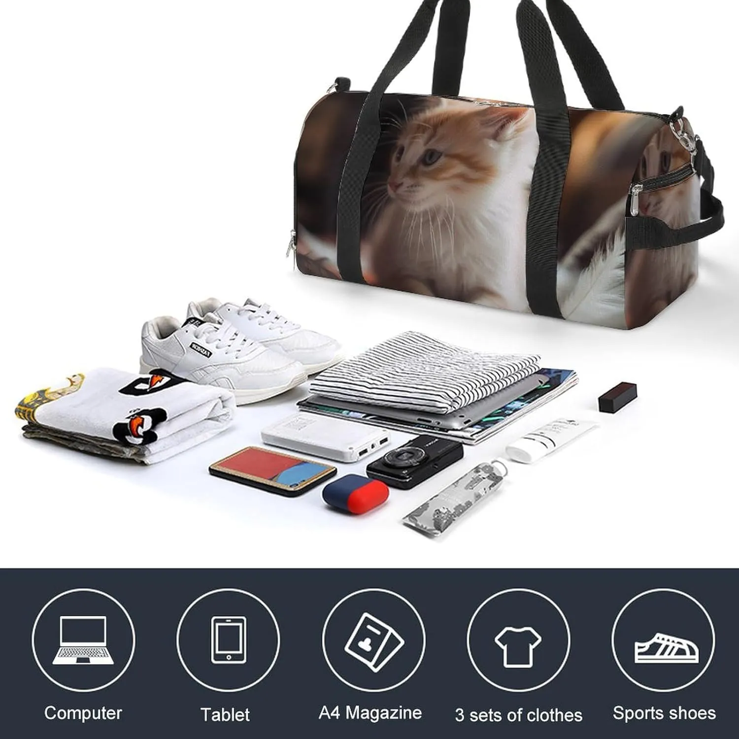 Gym Bag Soft And Cute Cat Duffel Bag for Men Women Travel Overnight Bag with Shoe Compartment Workout Bags