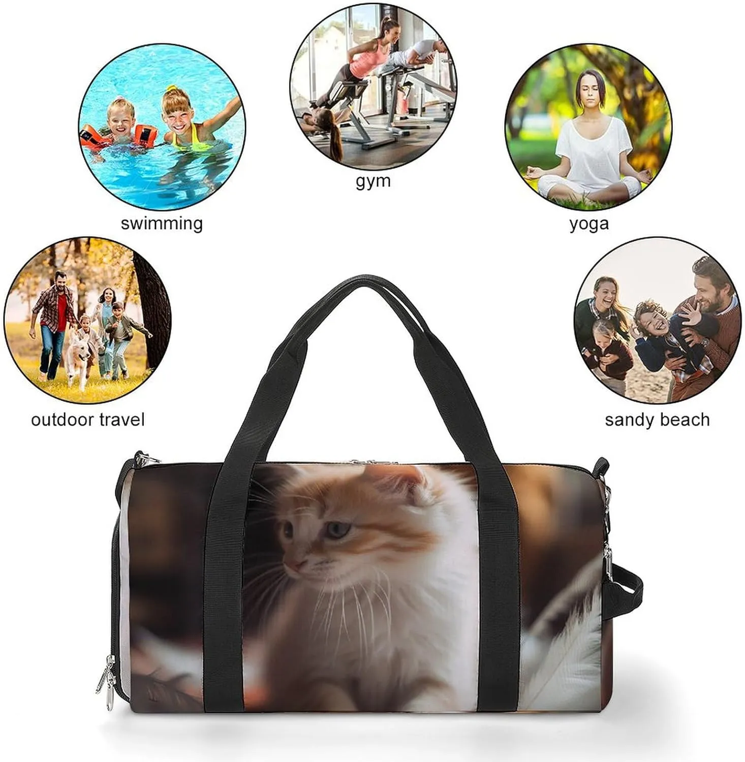 Gym Bag Soft And Cute Cat Duffel Bag for Men Women Travel Overnight Bag with Shoe Compartment Workout Bags