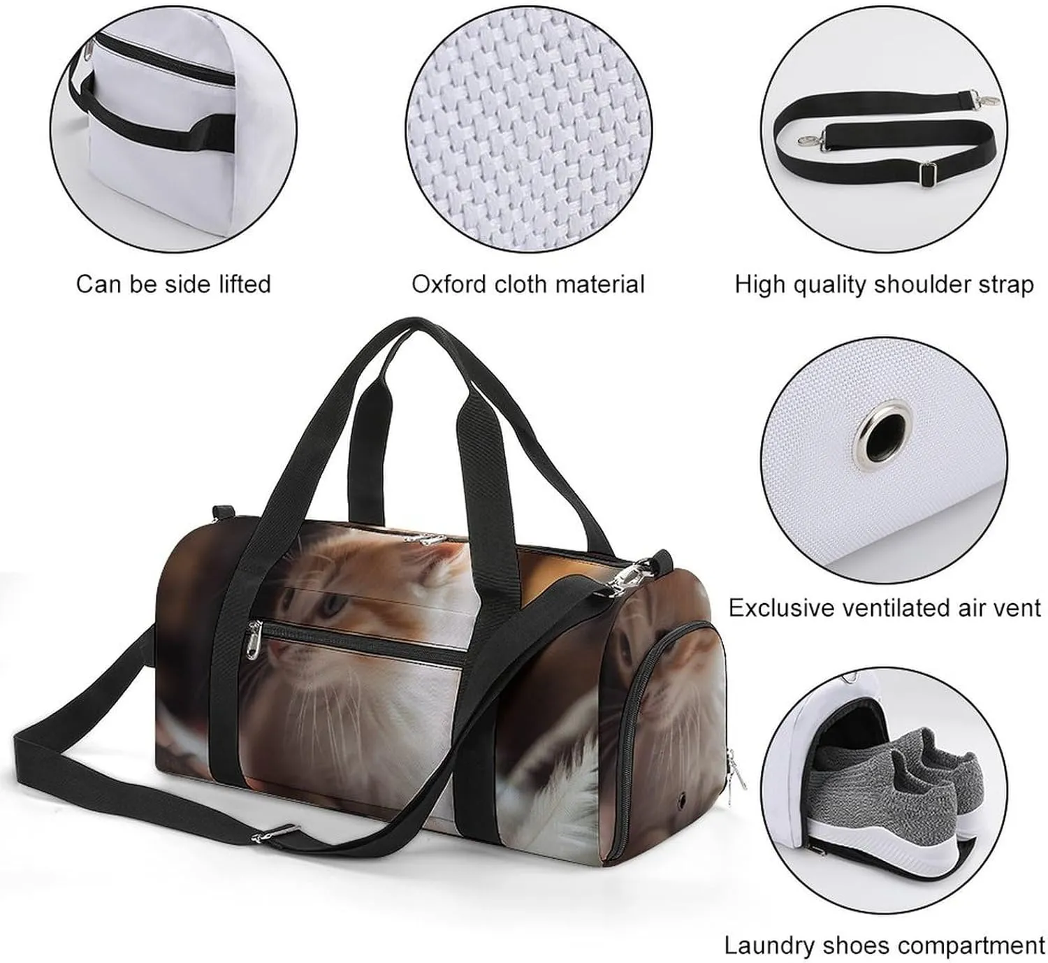 Gym Bag Soft And Cute Cat Duffel Bag for Men Women Travel Overnight Bag with Shoe Compartment Workout Bags