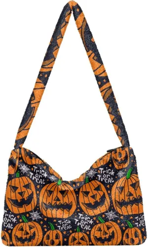 Halloween Objects Cute Black Cat Sits Women Plush Shoulder Bag, Shoulder Bags for Women, Autumn Handbags