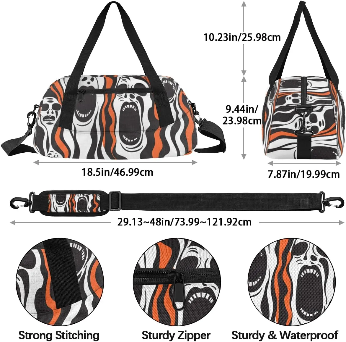 Halloween Scary Kids Duffle Bag Boys Girls Small Sport Dance Gym Bag for Overnight Travel Weekender Carry On