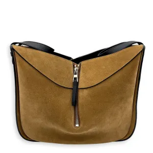 Hammock Small Brown Shoulder Bag in Suede Leather, Silver hardware