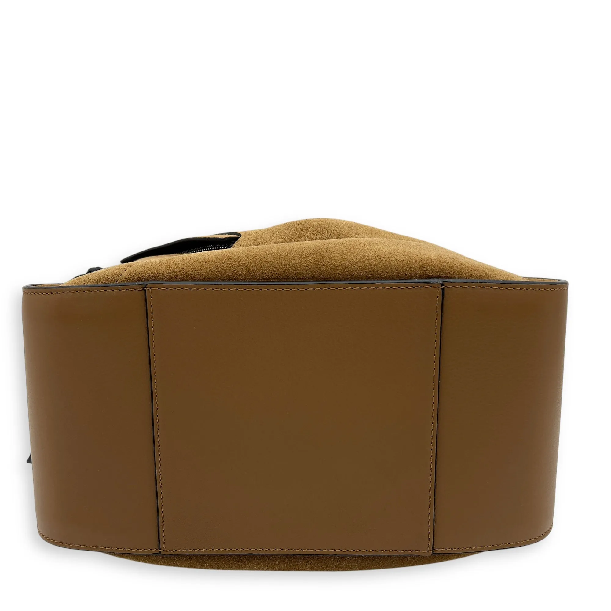 Hammock Small Brown Shoulder Bag in Suede Leather, Silver hardware