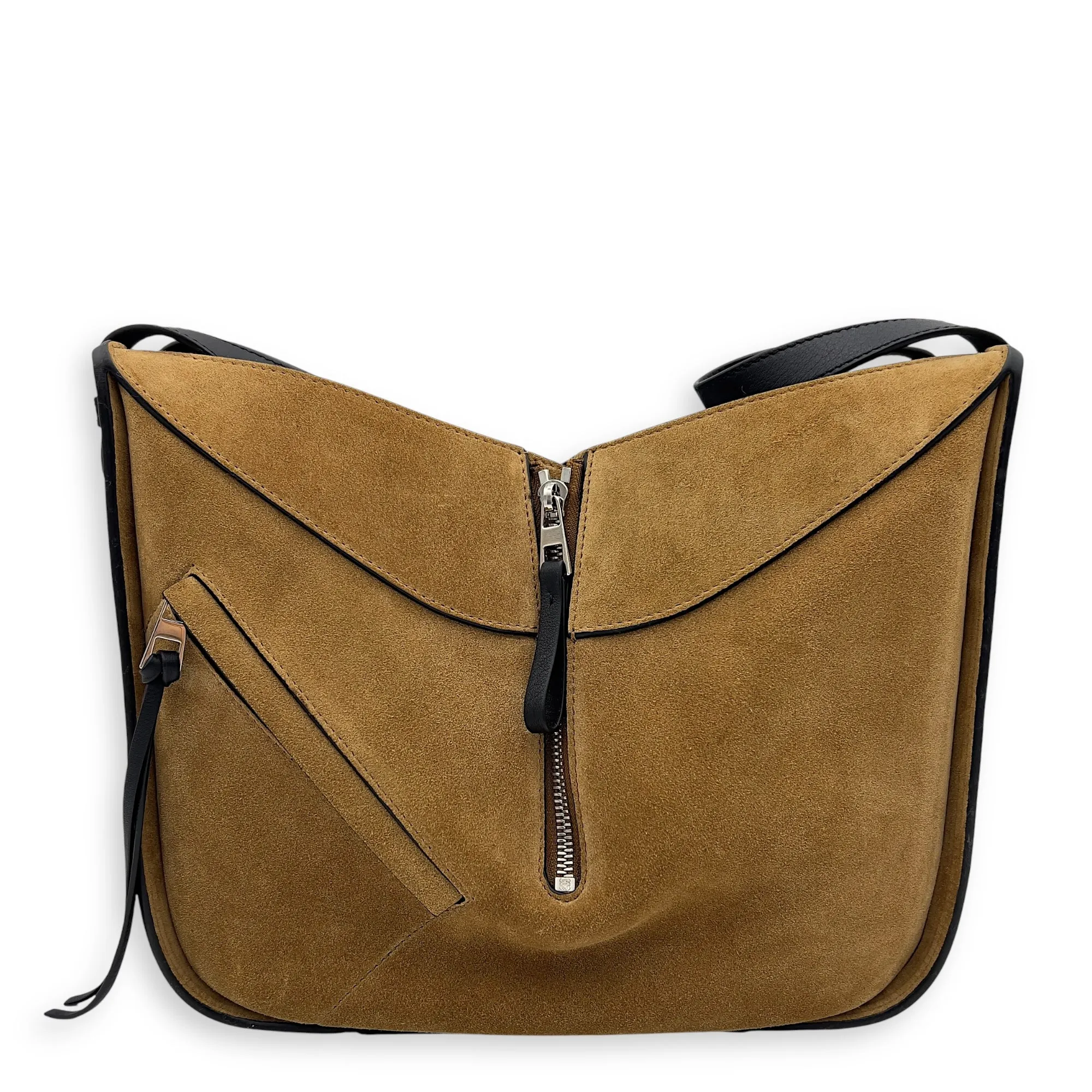 Hammock Small Brown Shoulder Bag in Suede Leather, Silver hardware