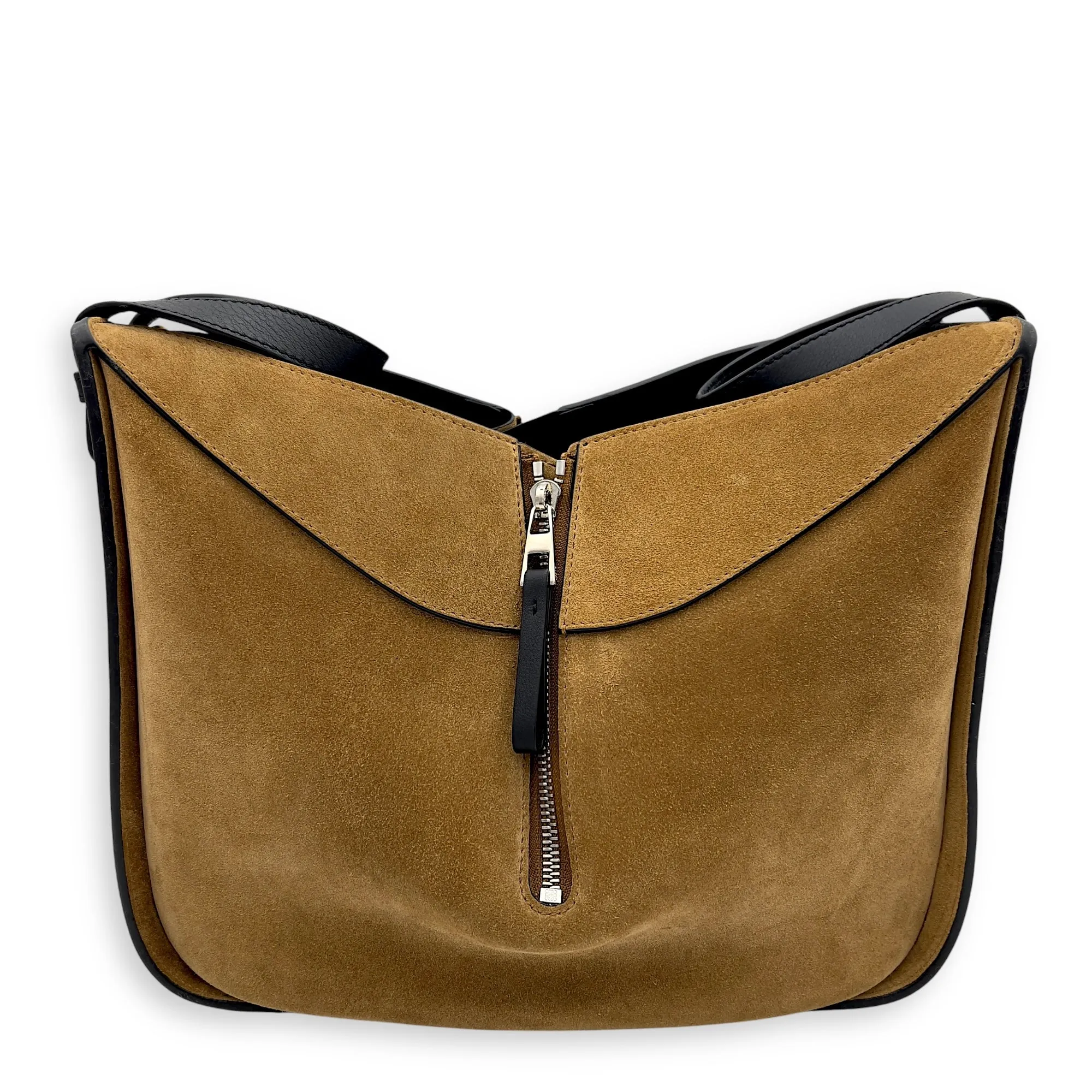 Hammock Small Brown Shoulder Bag in Suede Leather, Silver hardware
