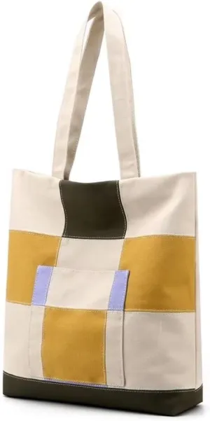 Handbag for Women Canvas Color-Block Tote Bag Large Capacity Shoulder Purse Casual Top Handle Bag with Zipper Pocket