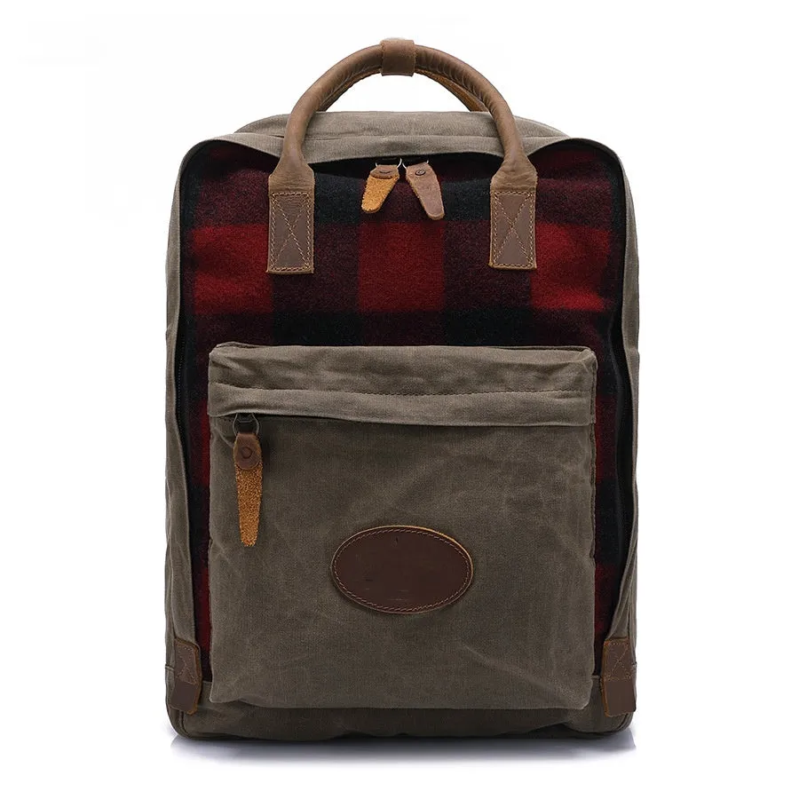 Handmade Vintage Zipper Waxed Canvas Leather Men’s Travel Backpack