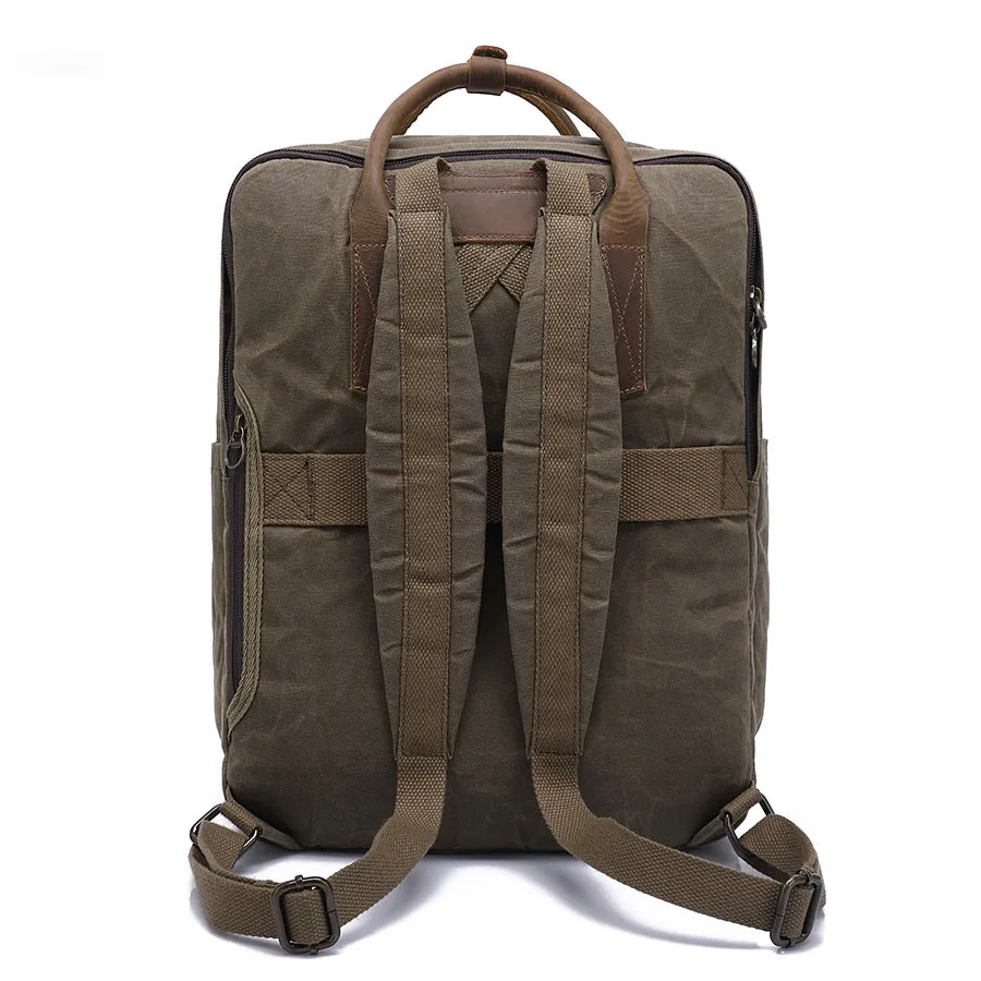 Handmade Vintage Zipper Waxed Canvas Leather Men’s Travel Backpack