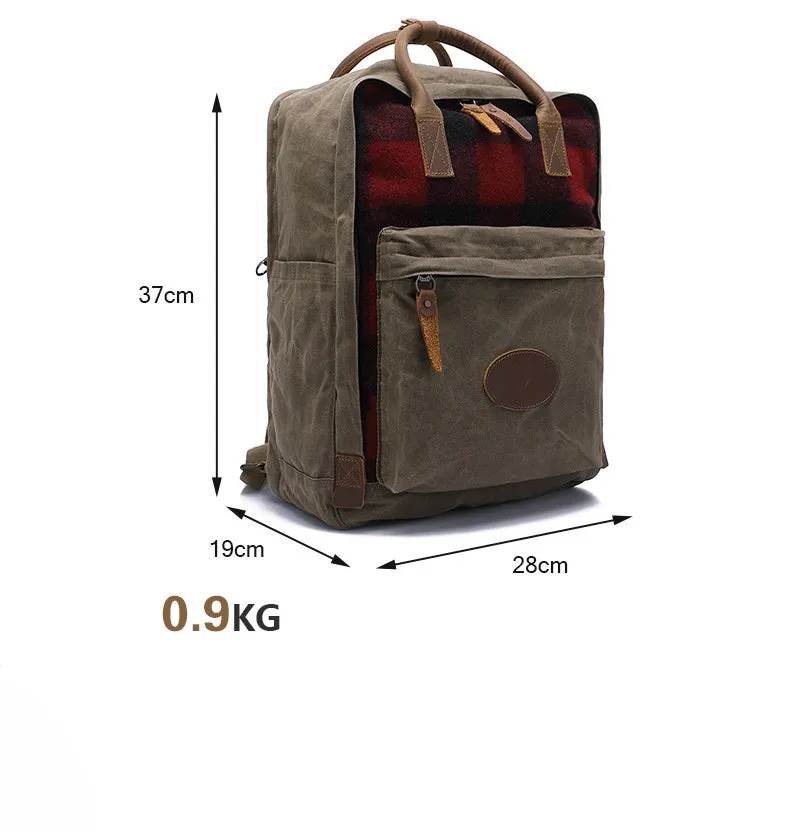 Handmade Vintage Zipper Waxed Canvas Leather Men’s Travel Backpack