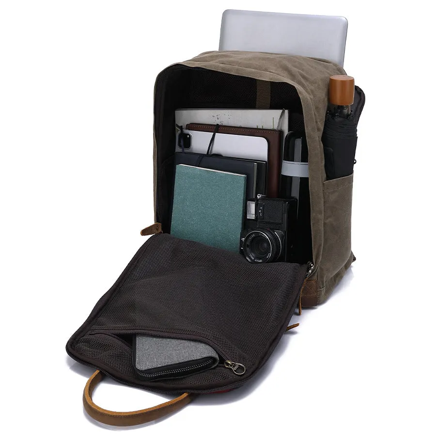 Handmade Vintage Zipper Waxed Canvas Leather Men’s Travel Backpack