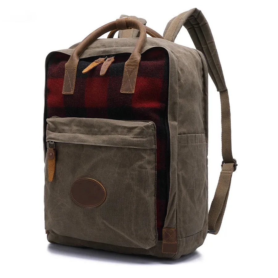 Handmade Vintage Zipper Waxed Canvas Leather Men’s Travel Backpack
