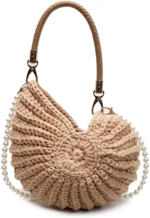 Handwoven Seashell Bag Crochet Shell Purse Summer Beach Tote Bag Pearl Clutch Purse Cute Conch Shoulder Handbag