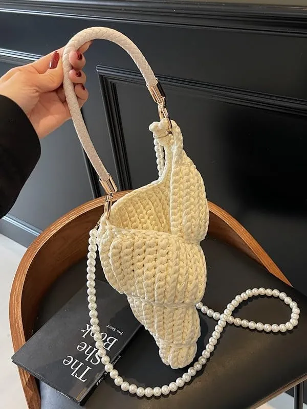 Handwoven Seashell Bag Crochet Shell Purse Summer Beach Tote Bag Pearl Clutch Purse Cute Conch Shoulder Handbag
