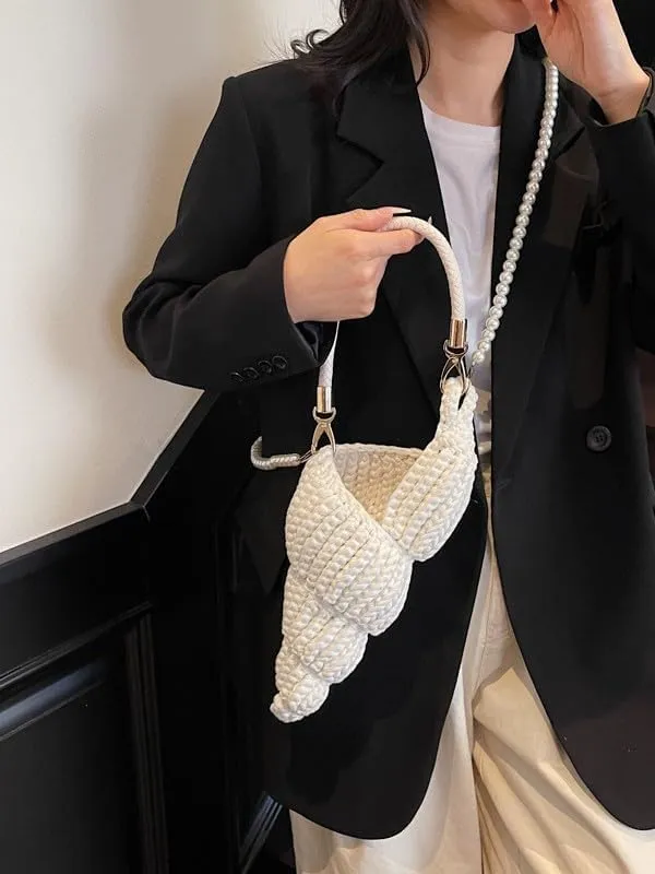 Handwoven Seashell Bag Crochet Shell Purse Summer Beach Tote Bag Pearl Clutch Purse Cute Conch Shoulder Handbag