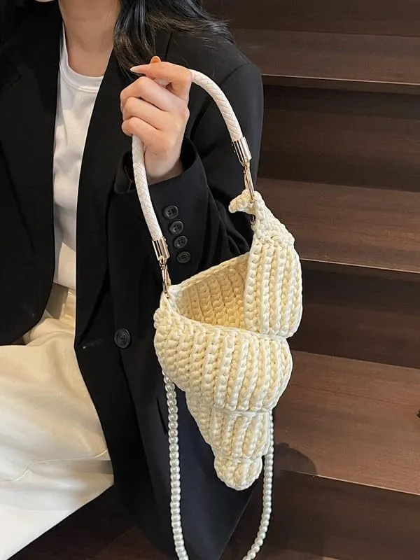 Handwoven Seashell Bag Crochet Shell Purse Summer Beach Tote Bag Pearl Clutch Purse Cute Conch Shoulder Handbag
