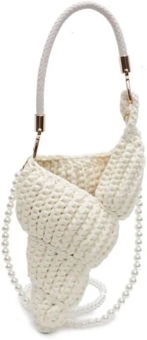Handwoven Seashell Bag Crochet Shell Purse Summer Beach Tote Bag Pearl Clutch Purse Cute Conch Shoulder Handbag
