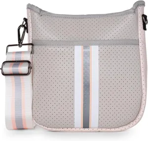 Haute Shore - Jeri Shell Crossbody Tote,Greige Coated W/White,Greige,& Peach Stripe