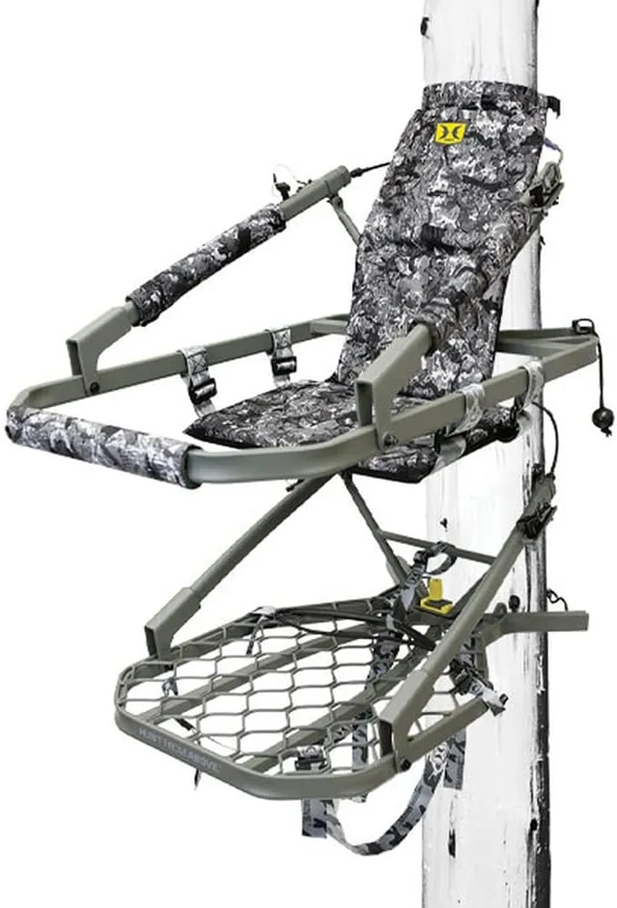 Hawk Warbird Climber Portable Aluminum Big Game Camo Hunting Tree Stand with 21" x 34" Platform & 19" x 12" Foam Padded Seat