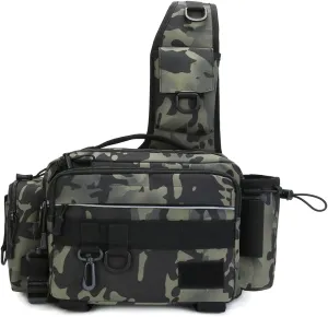 Hebetag Sling Fishing Tackle Bag for Men Women Single Shoulder Crossbody Pouch Waist Pack Fish Lures Gear Utility Storage Fishing Bag (Camouflage)