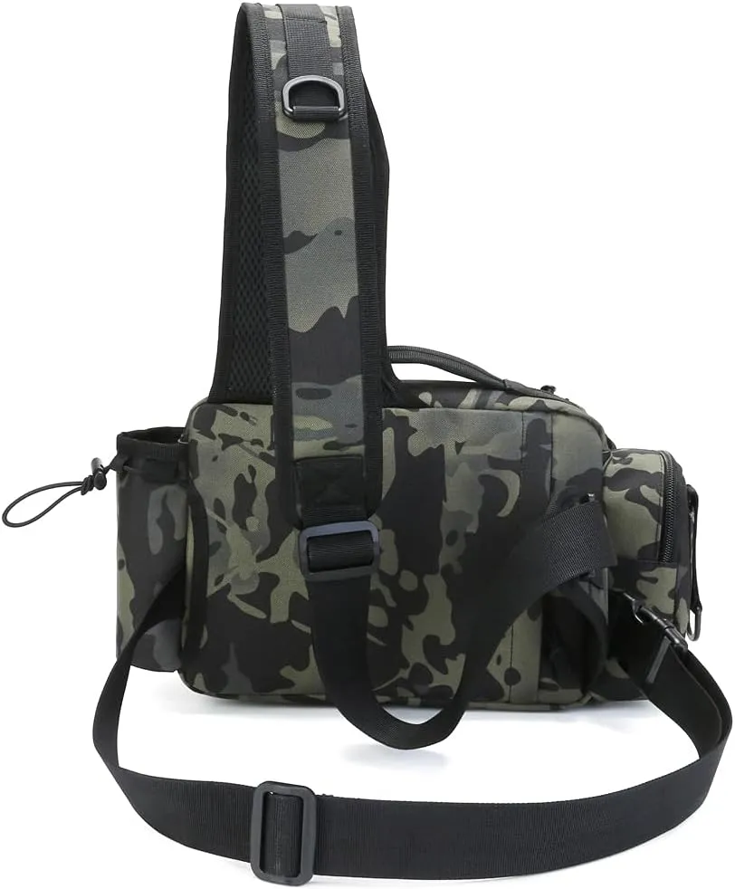 Hebetag Sling Fishing Tackle Bag for Men Women Single Shoulder Crossbody Pouch Waist Pack Fish Lures Gear Utility Storage Fishing Bag (Camouflage)