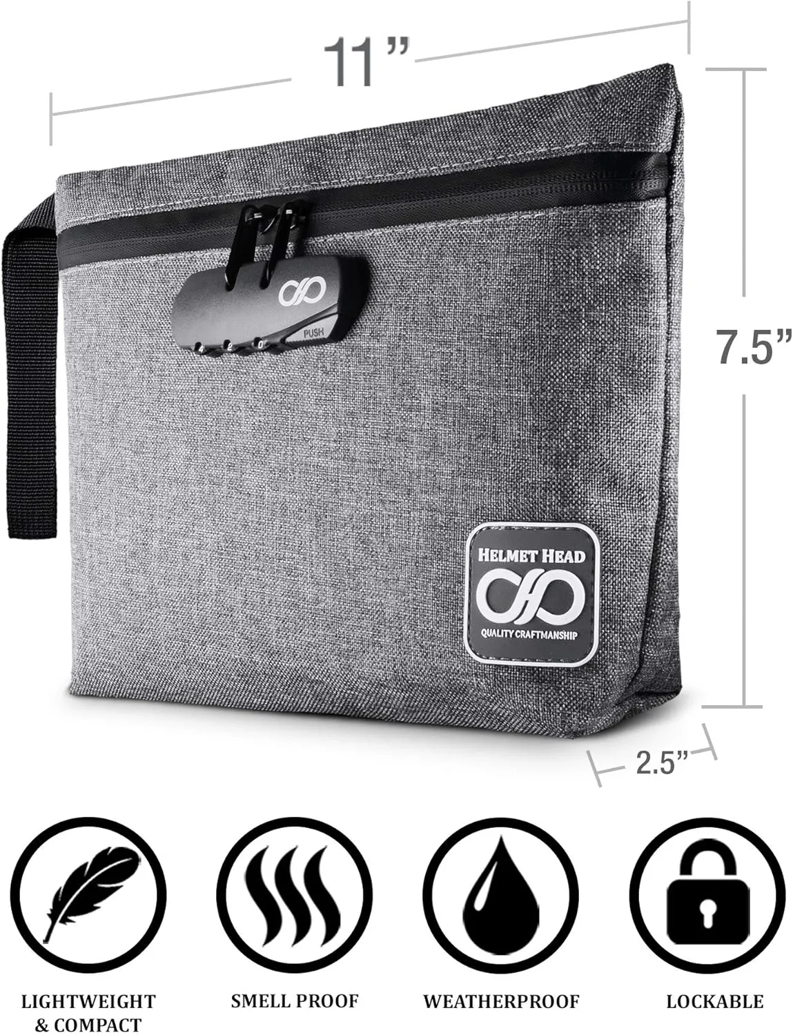 HELMET HEAD Smell Proof Bag with Lock, Odor Proof Bags for Herbs & Tools, Extra Bags Included (Gray)