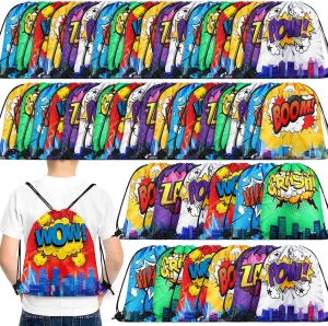 Hero Party Favors Bags Comic Heroes Drawstring Backpacks Goodie Candy Gift Bags for Birthday Party Supplies(18 Pcs)