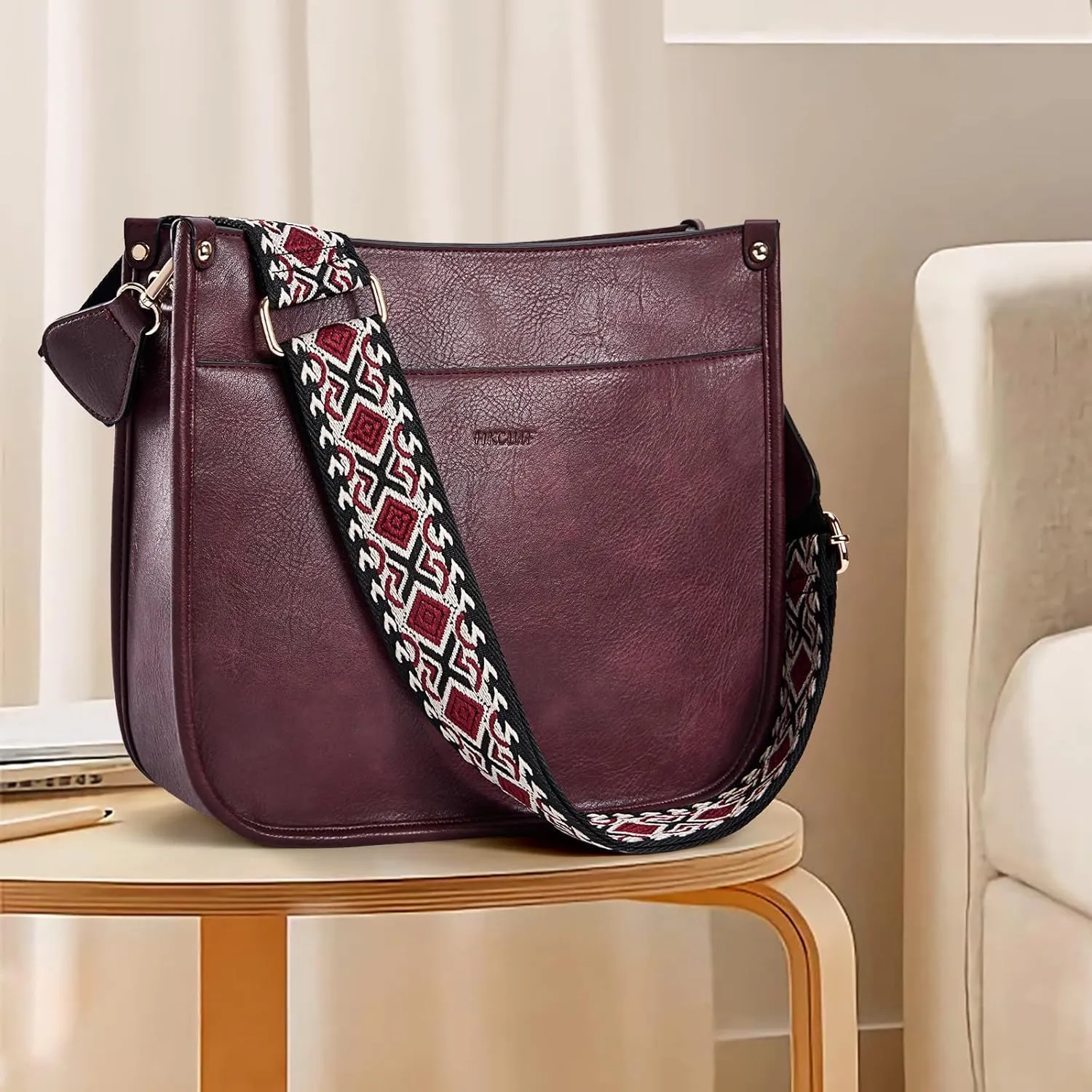 HKCLUF Vegan Leather Crossbody Bags Purse for Women Trendy Tassel Hobo Handbag Women With 2PCS Adjustable Guitar Strap