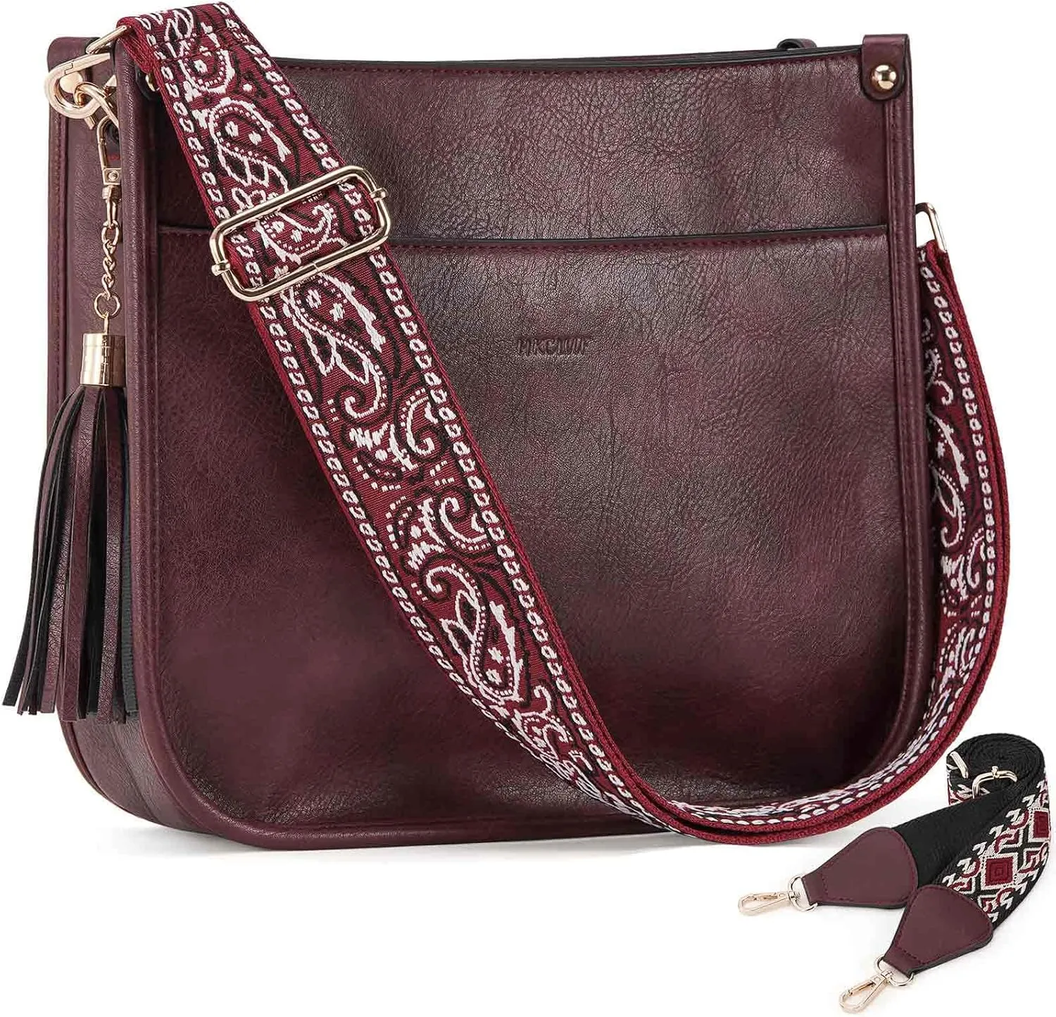 HKCLUF Vegan Leather Crossbody Bags Purse for Women Trendy Tassel Hobo Handbag Women With 2PCS Adjustable Guitar Strap