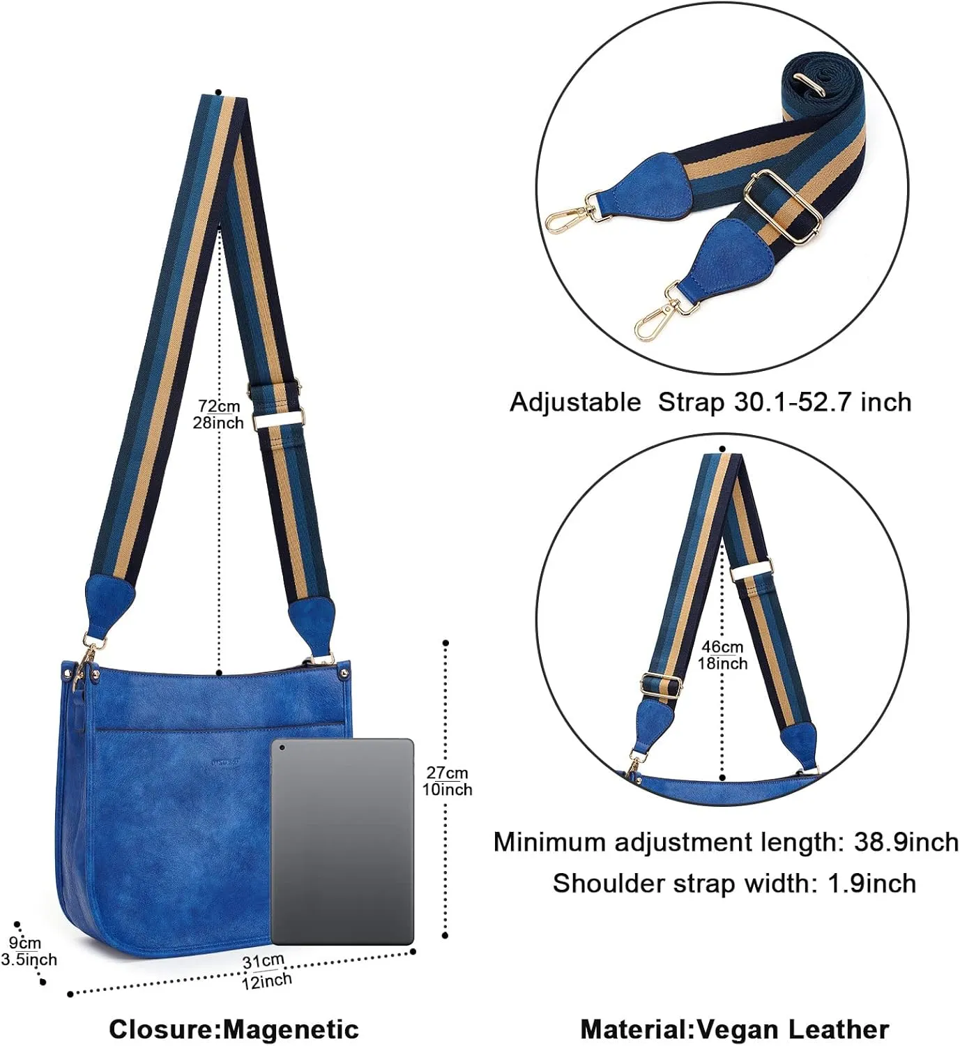 HKCLUF Vegan Leather Crossbody Bags Purse for Women Trendy Tassel Hobo Handbag Women With 2PCS Adjustable Guitar Strap