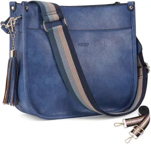 HKCLUF Vegan Leather Crossbody Bags Purse for Women Trendy Tassel Hobo Handbag Women With 2PCS Adjustable Guitar Strap