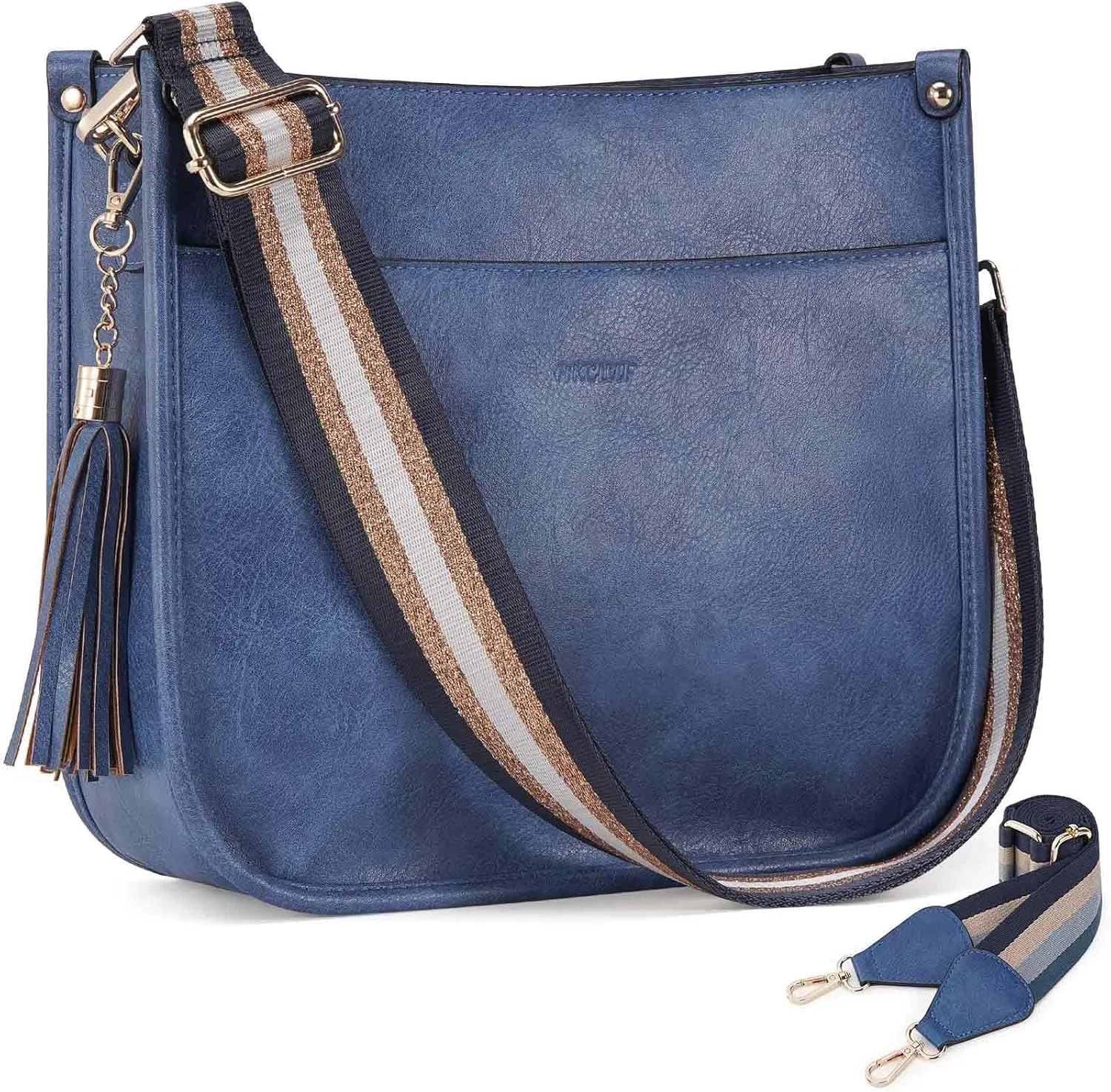 HKCLUF Vegan Leather Crossbody Bags Purse for Women Trendy Tassel Hobo Handbag Women With 2PCS Adjustable Guitar Strap
