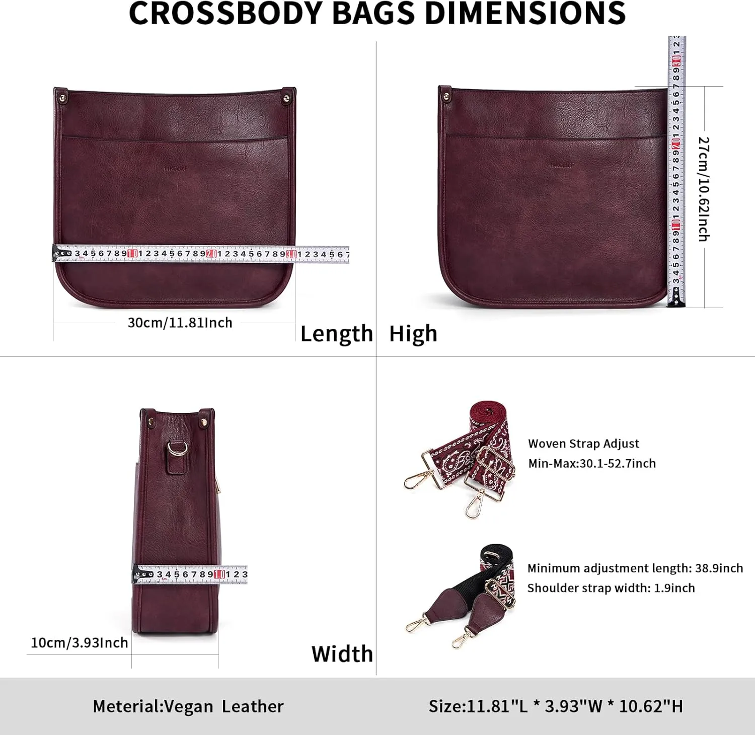 HKCLUF Vegan Leather Crossbody Bags Purse for Women Trendy Tassel Hobo Handbag Women With 2PCS Adjustable Guitar Strap